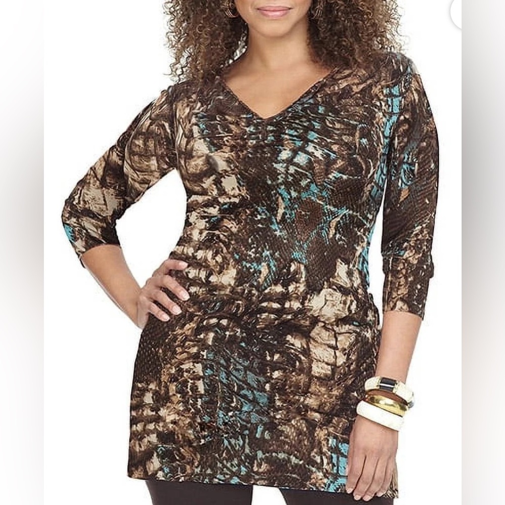 Miss Tina by Tina Knowles Twisted Python Emerald Tunic Top – Size L (12–14)